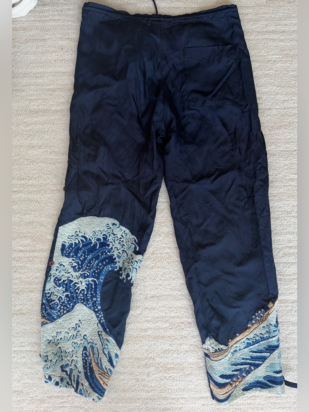Maharishi Vintage 100% Silk Embroidered Wave Pants